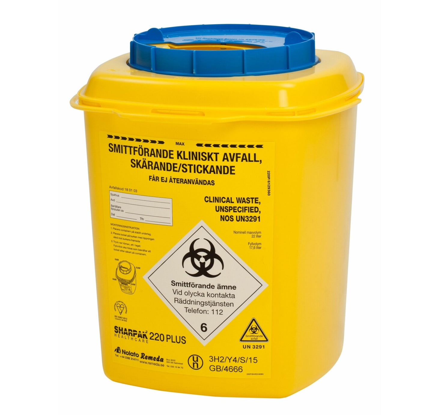 Farligt affaldsbeholder Sharpak 220 Plus 22L