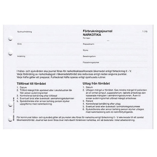 Forbrugsjournal Lægemidler A5L 16 sider