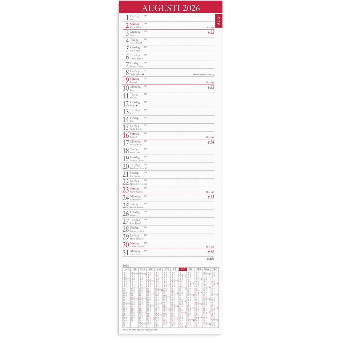 Skrivebordskalender 1560 til indsættelse i skriveunderlag 2026