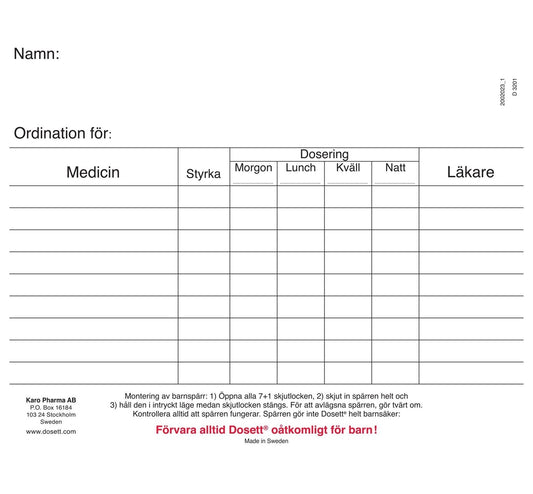 Receptkort til Dosett Maxi Doseringsæske / 10