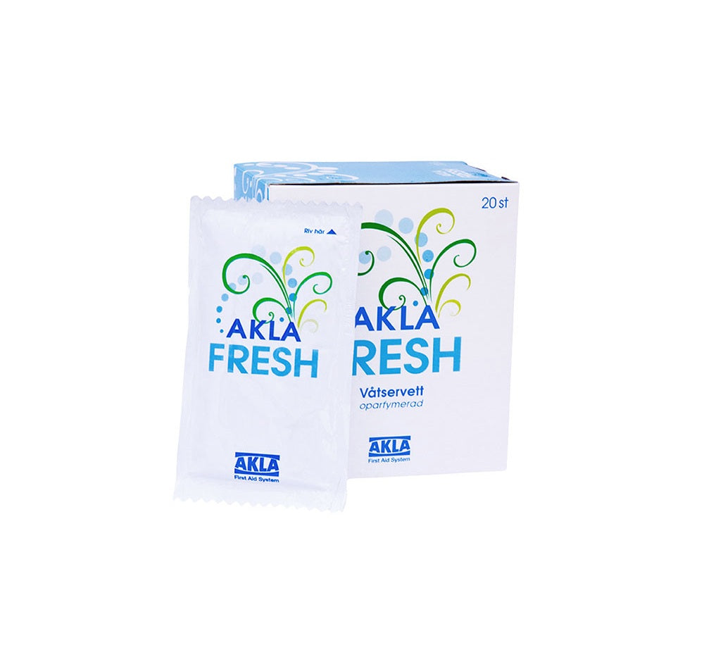 Aklafresh Uparfumerede vådservietter enkeltpakke / 20