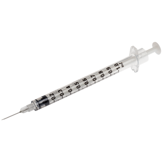 Sprøjte 1 ml med fast nål 26G 0,45 x 13 mm / 100