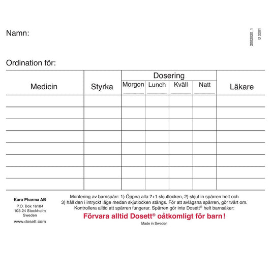 Receptkort til Dosett Medi / 100 doseringsæsker